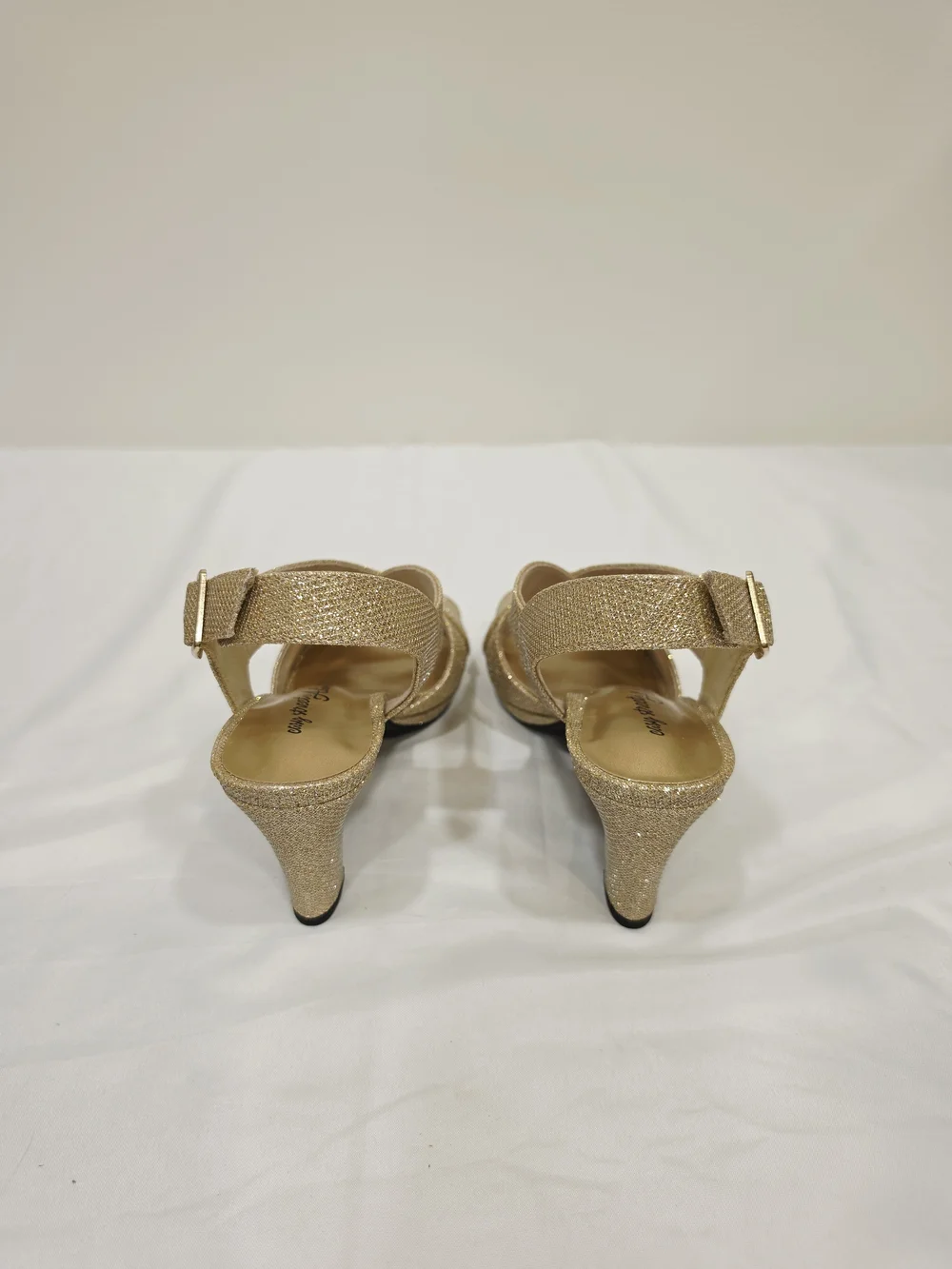 easy street Gold Glitter Christy Crisscross Slingback Heels